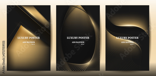 Luxury Black and Gold Abstract Line Background Poster Set