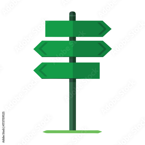 Green directional signpost with three arrows navigation