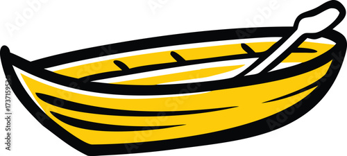 Yellow rowboat with oar on white background simple graphic illustration paddle rowing