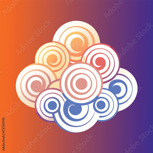 Swirling concentric circles in orange and blue gradient