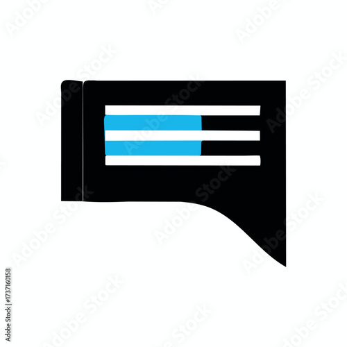 Minimalist Flag Icon with Blue Accents on Black Background”

“Modern Speech Bubble Symbol with Horizontal Bars”

“Stylized Communication Icon – Blue and White on Black”

“Abstract Interface Element – 