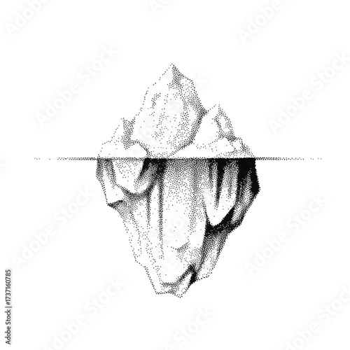 A detailed illustration of an iceberg, showing the visible and submerged portions, starkly contrasted.