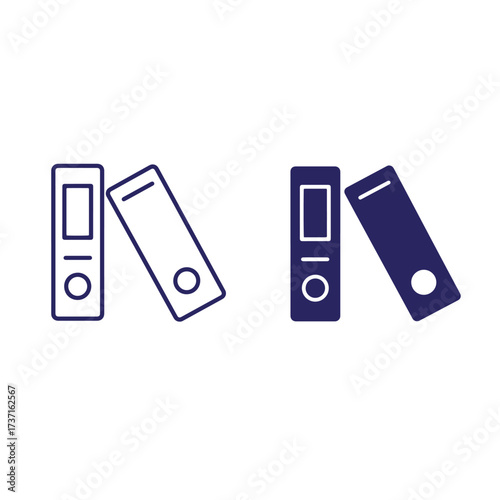 Simple vector illustration of two ring binders in blue and white outlines on white background