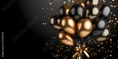 Golden balloons with confetti.