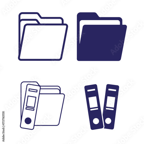 Simple vector illustrations representing office file folders and binders in minimalist design style