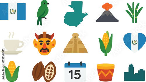 Guatemala 16 Solid Color Icon Set Collection on White Background