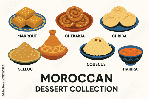 Moroccan Dessert Collection Flat Multi-Element Illustration