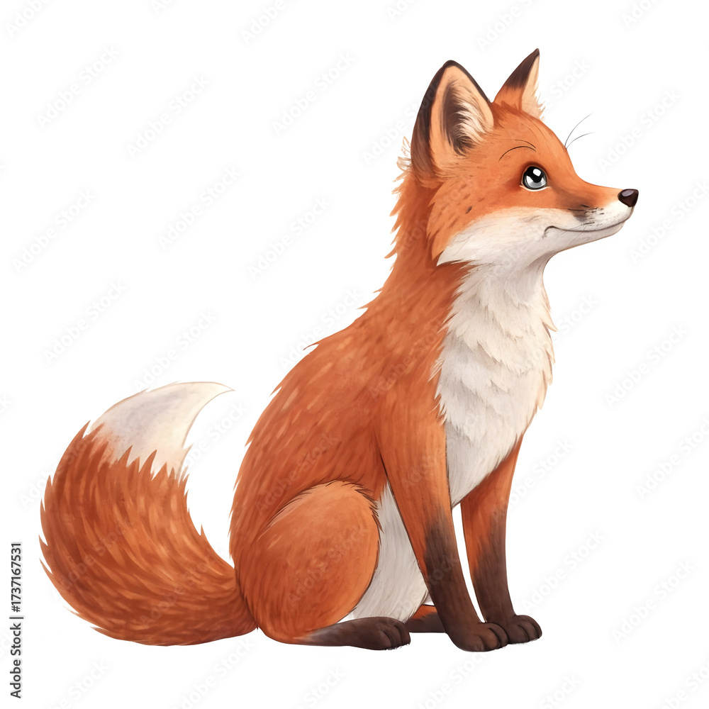 Obraz premium Cute fox sitting isolated on transparent background