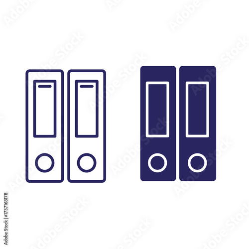 Two iconographic office file folders in dark blue and outline style variations