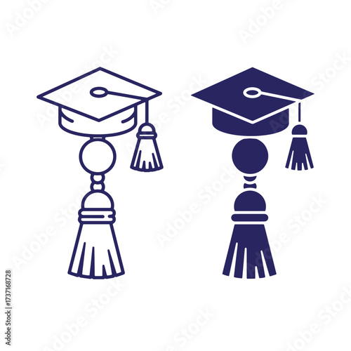 Two minimalist graduation cap illustrations representing education achievement and ceremony