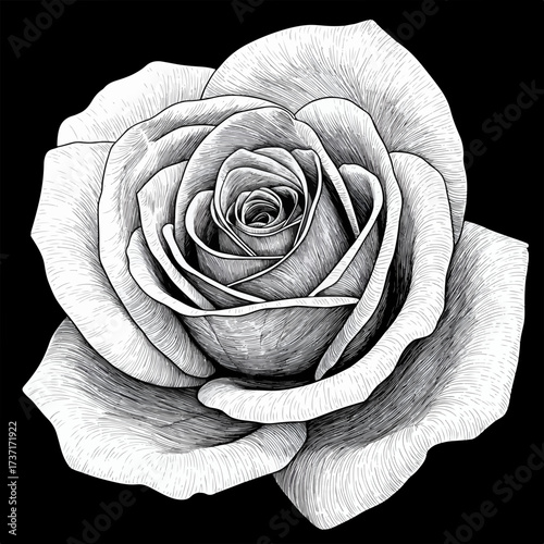 Elegant rose with detailed sketch, perfect for romantic designs, sophisticated branding, and timeless beauty, originally a scalable vector graphic