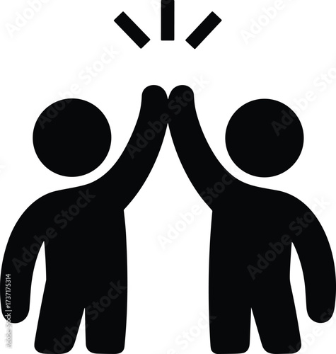 Black icon of two people giving a high five with radiating lines hands
