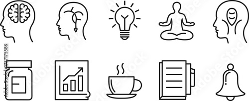 Brainstorming and Mindfulness Icons with Lightbulb and Coffee Cup thinking idea