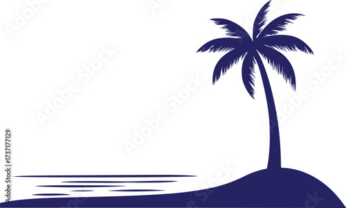 Palm tree silhouette on the beach by the sea for summer vacation