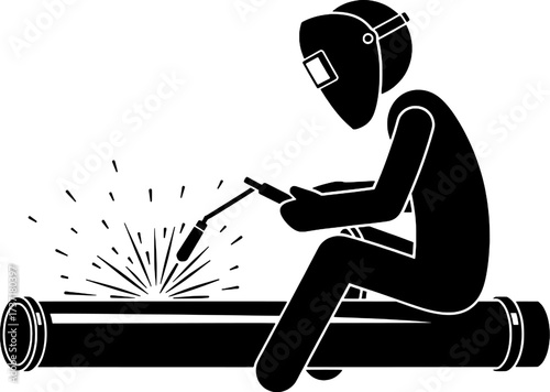 Welder Working on Metal Pipe with Arc Welding Icon