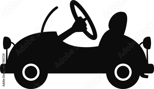 Silhouette of a child's toy pedal car with a steering wheel vector illustration