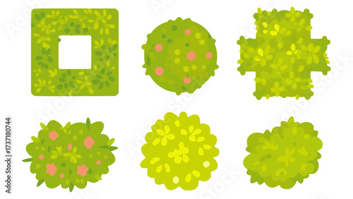 set of decorative plant bushes for park and yard flat color vector illustration template design