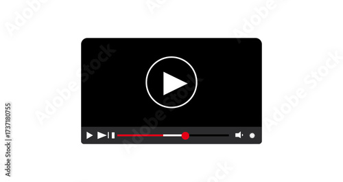 Contemporary digital media player interface featuring play icon, live streaming window, and interactive video control panel for online platforms