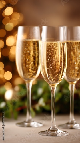 Sparkling New Year festive drinks with shimmering garnish