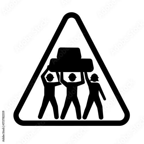 A road sign warns of workers lifting a car, indicating potential hazards and the need for caution in the area ahead for drivers.