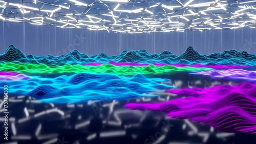 Abstract Neon Landscape with Glowing Lines and Futuristic Lighting Installation