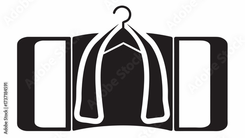 Stylish clothing rack graphic, ideal for fashion brands and boutique logos, shows apparel on hanger, sophisticated minimal design, clean and modern aesthetic
