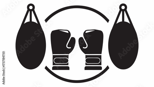 Dynamic boxing illustration for fitness brands and gym promotions, featuring punching bags and boxing gloves for a powerful, energetic vibe