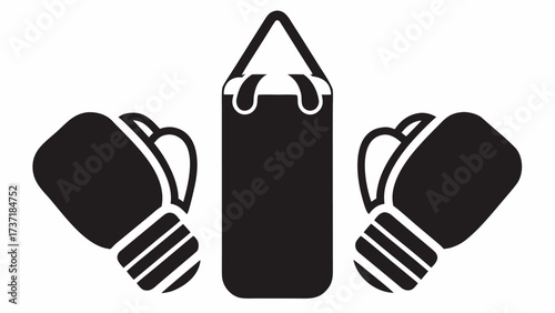 Get Ready to Rumble Boxing gloves and punching bag icon graphic for fitness studio or gym promotions, perfect for strong athletic brand messaging