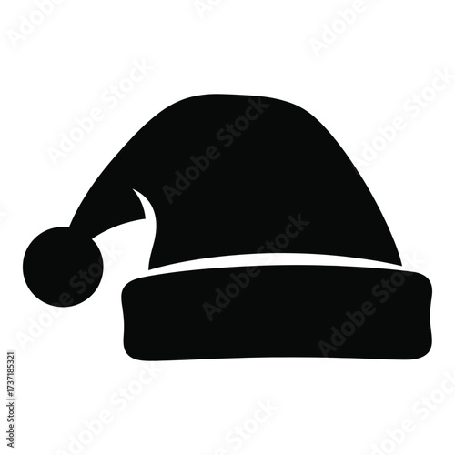 Simple black silhouette of a classic santa claus hat with a pom-pom silhouette