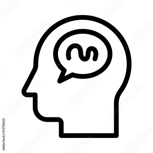 Speech Bubble in Head Line Icon of Cognitive Psychology (Design) Icon Set