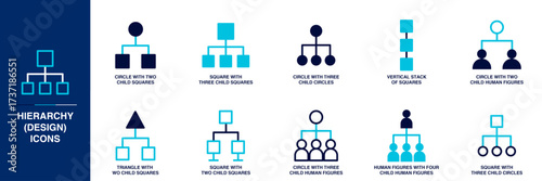 Hierarchy (Design) Blue Colored Outline Icon Set