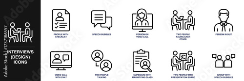 Interviews (Design) Line Icon Set