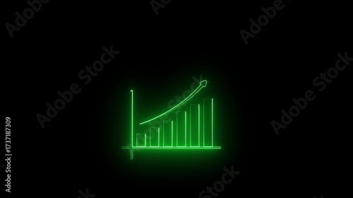 Wallpaper Mural Neon Green Upward Trend Bar Graph with Arrow on Black Background chart data Torontodigital.ca