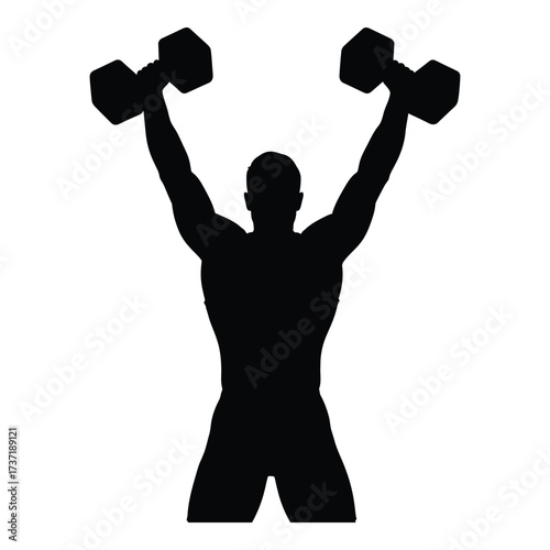 Silhouette of muscular man lifting dumbbells above head fitness silhouette graphic silhouette