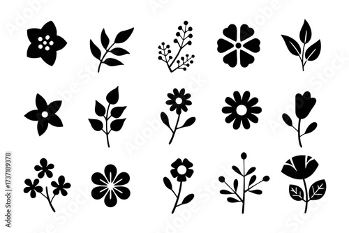 Collection of various flower silhouettes