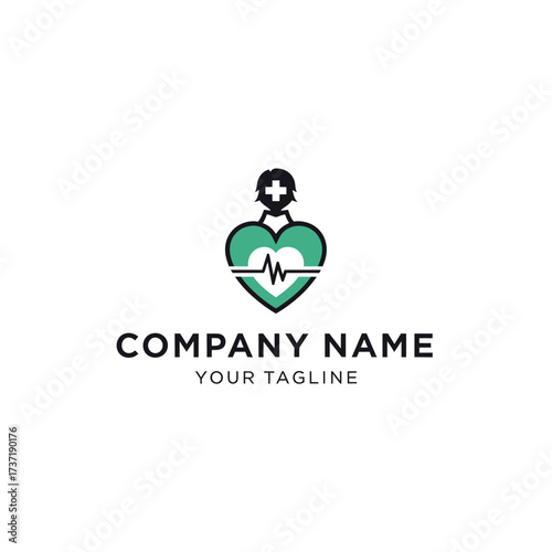 A medical logo featuring a nurse figure within a heart shape, representing healthcare services. Free Download A medical logo featuring a nurse figure within a heart shape, representing healthcare services. - GFXLoad