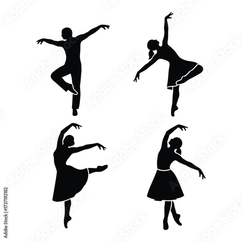 Elegant ballet dancers in dynamic poses silhouettes set classic dance art collection silhouette