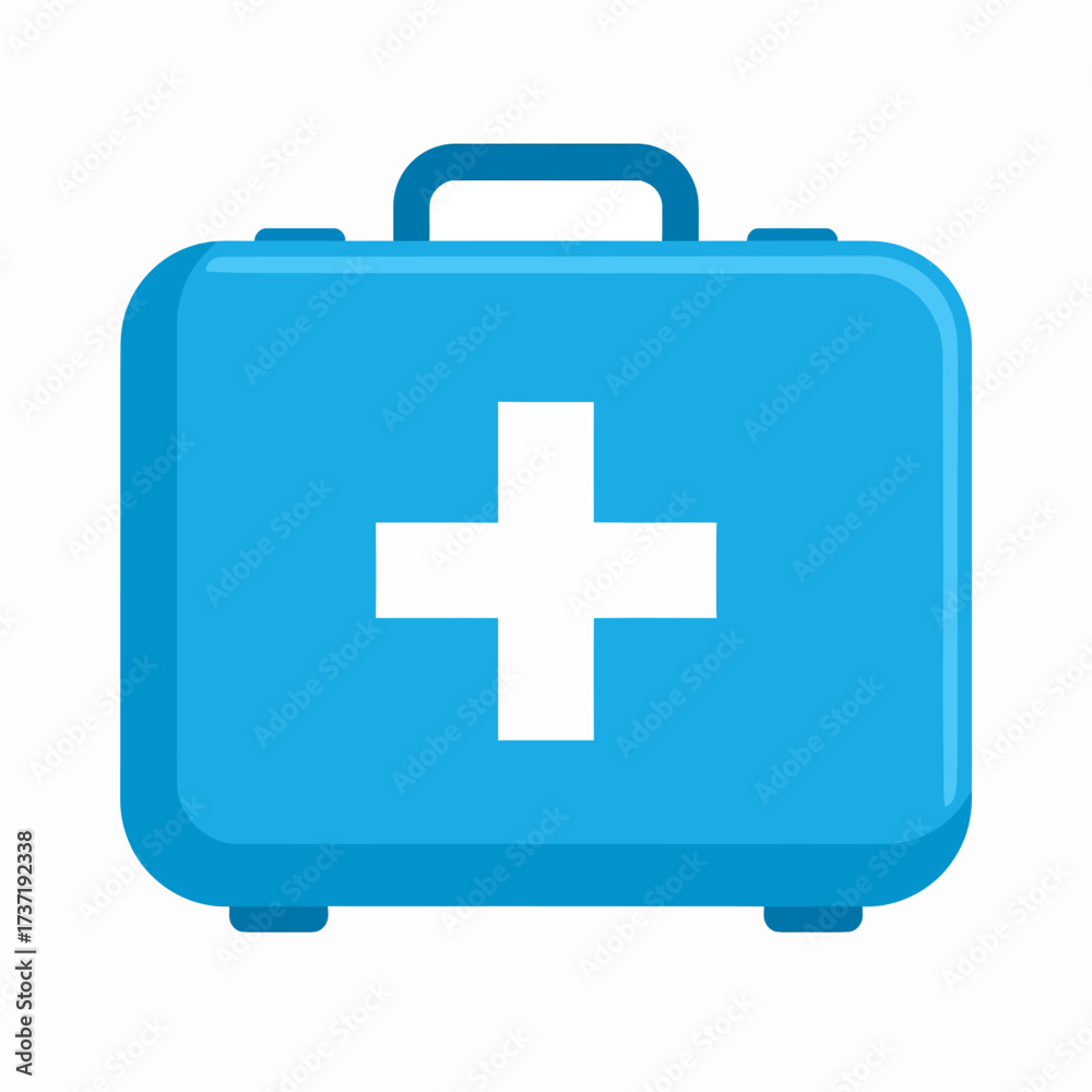 Obraz premium Compact blue first aid kit icon with a distinct white cross emblem, symbolizing essential medical assistance, health protection, and emergency preparedness for immediate care and safety