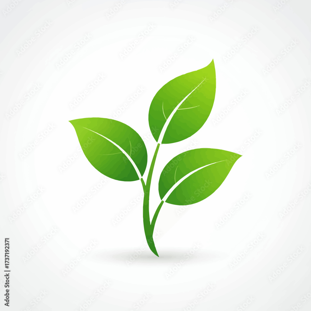 Fototapeta premium Vibrant green leaves sprouting from a thin stem, symbolizing growth and nature's vitality