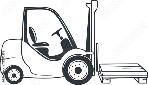 Forklift truck lifting a wooden pallet in a warehouse setting, industrial logistics and material handling