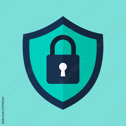 Digital Security Shield Safeguarding Data with a Lock Icon on a Protective Green Shield