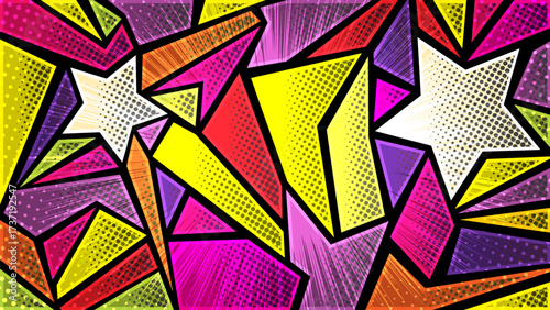 Abstract pop art pattern for girls, boys, clothes. Creative background with dots, geometric figures,stripes inscriptions. Funny wallpaper for textile and fabric.Fashion style. Colorful bright.