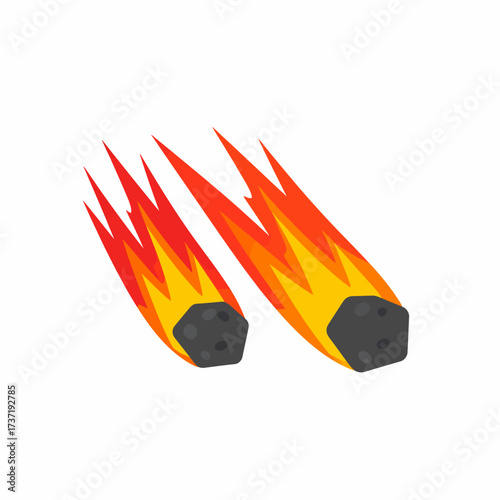 Dynamic flat illustration of a meteor shower with burning comets, isolated on a white background for space-themed designs