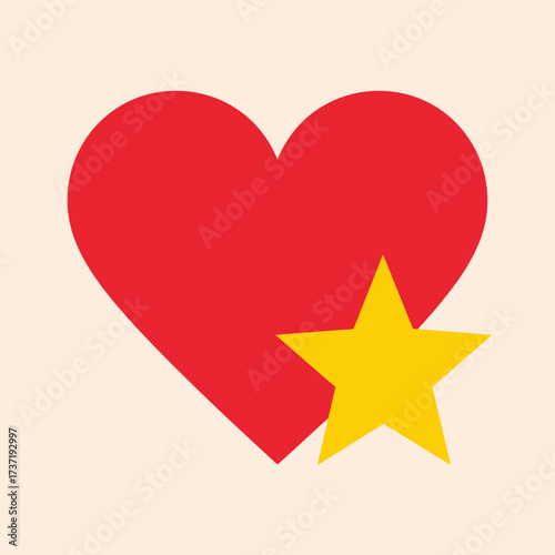 Vibrant red heart icon with a bright yellow star overlay, symbolizing love, favorite status, or top quality. Perfect for digital designs, apps, and expressing positive sentiments