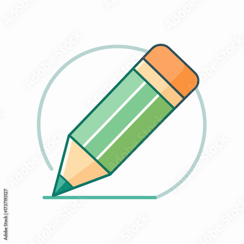 A creative green pencil drawing a line in a circle, representing writing, education, and artistic expression