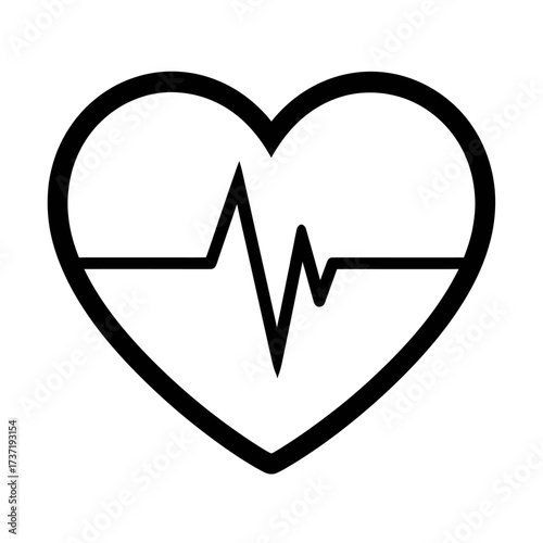 Minimalist heart with an electrocardiogram wave, symbolizing life, health, and medical awareness. A clear graphic element for medical, fitness, and wellbeing projects