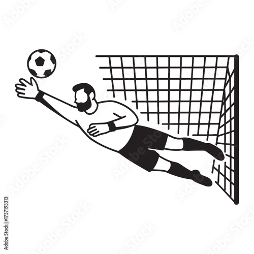 Soccer goalkeeper in mid air making a save.