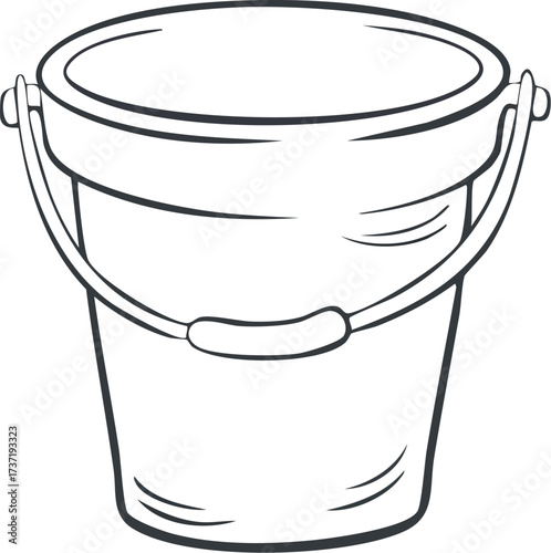 Simple black and white line drawing of a classic utility bucket with a handle, suitable for icons, designs related to labor, home improvement, or liquid containment