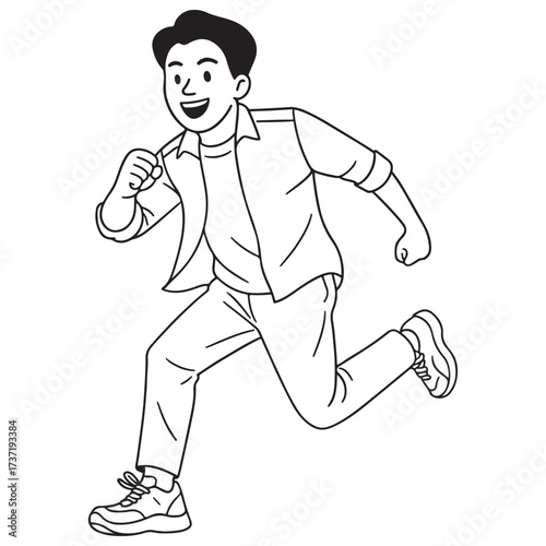Man Running with Determination and Energy in Black and White.