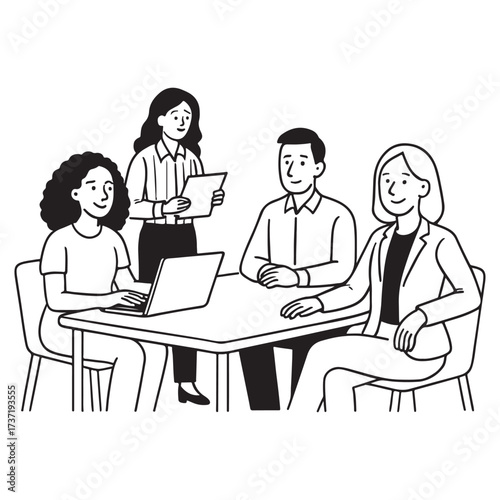 Diverse group of professionals collaborating in a modern office meeting.